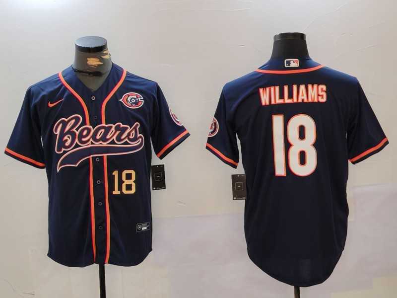 Mens Chicago Bears #18 Caleb Williams Navy Throwback With Patch Cool Base Stitched Baseball Jerseys